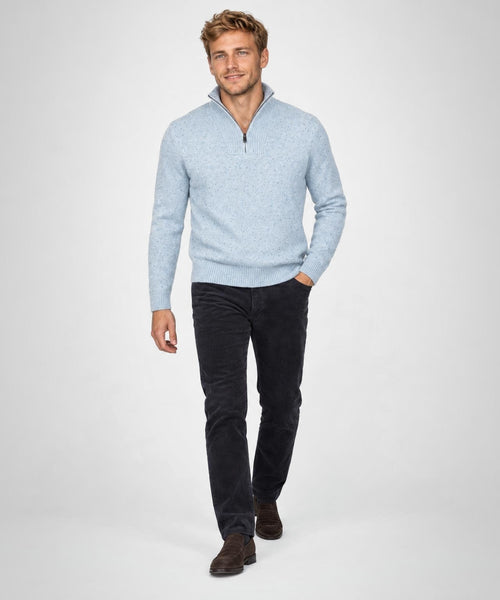 Fisherman's Zip Mock Wool Sweater | Light Blue