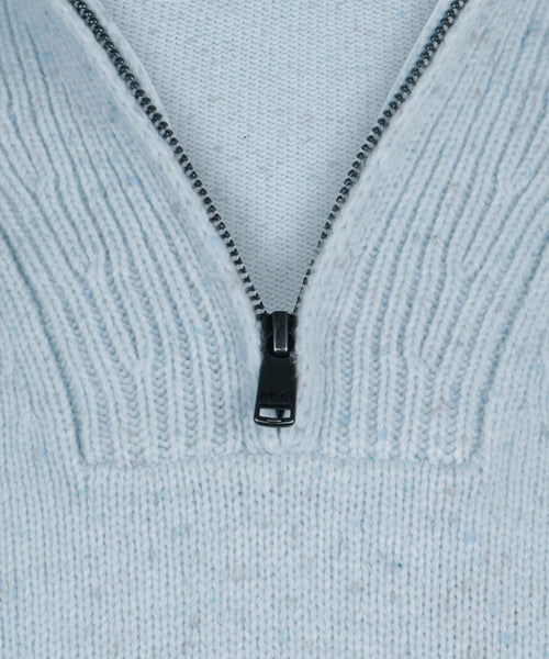 Fisherman's Zip Mock Wool Sweater | Light Blue