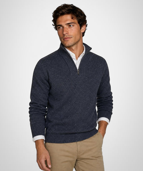 Fisherman's Zip Mock Wool Sweater | Navy