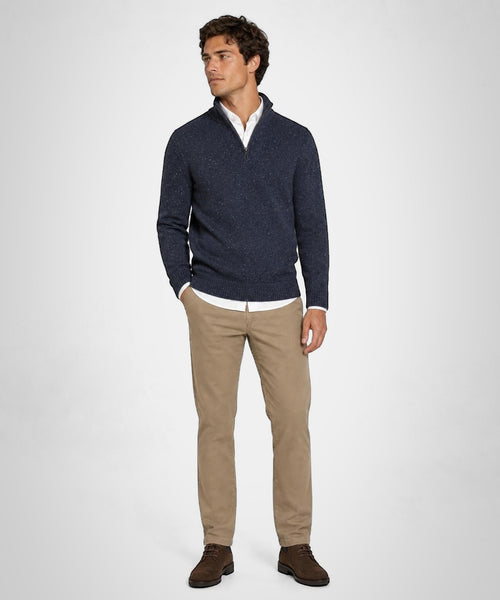 Fisherman's Zip Mock Wool Sweater | Navy