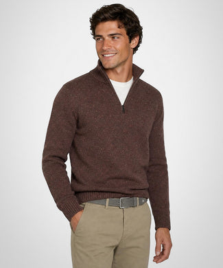Fishermans Zip Mock Trui Wol | Chocolate Brown