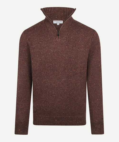 Fisherman's Zip Mock Wool Sweater | Chocolate Brown