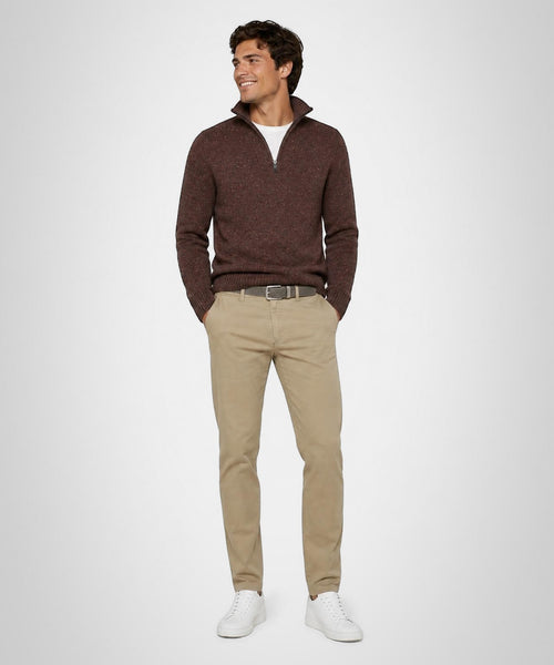 Fisherman's Zip Mock Wool Sweater | Chocolate Brown