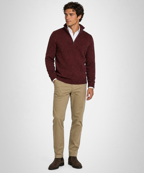 Fisherman's Zip Mock Wool Sweater | Burgundy