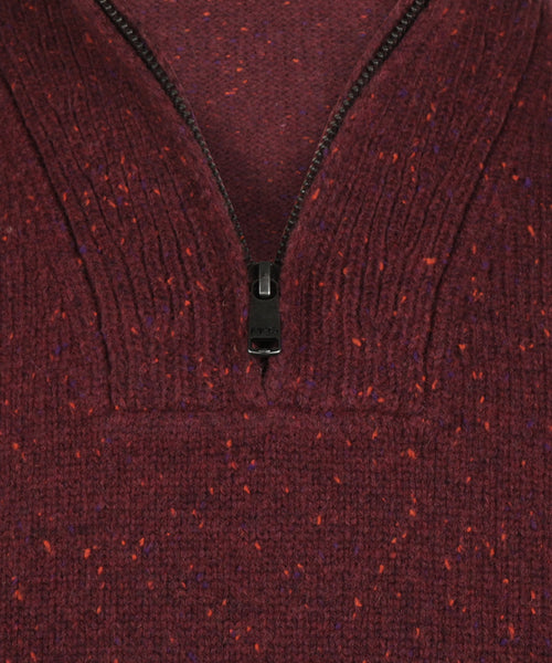 Fisherman's Zip Mock Wool Sweater | Burgundy