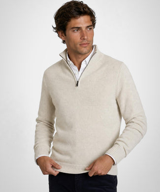 Fishermans Zip Mock Trui Wol | Stone
