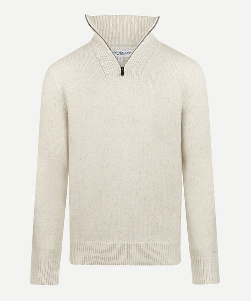 Fisherman's Zip Mock Wool Sweater | Stone