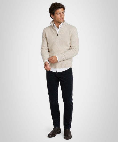 Fisherman's Zip Mock Wool Sweater | Stone