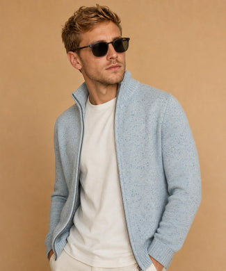 Fishermans Zip Thru Vest Wol | Light Blue