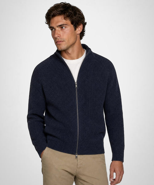 Zip Thru Ribbed Vest Lambswool | Navy