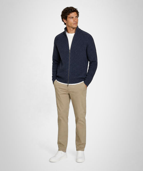 Zip Thru Ribbed Vest Lambswool | Navy