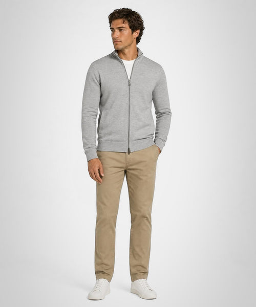 Fine Merino Zip Thru Vest | Medium Grey Melange