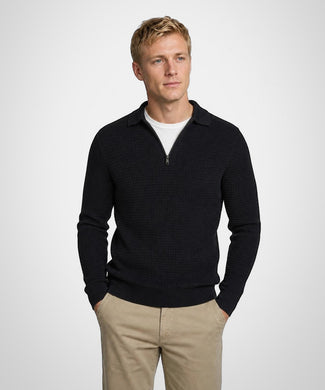 Structured Cotton-Cashmere Polo Sweater | Navy