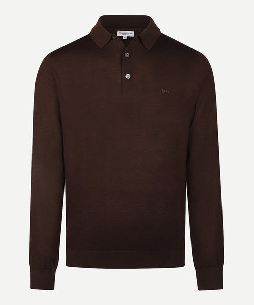 Fine Merino Longsleeve Polo | Chocolate Brown