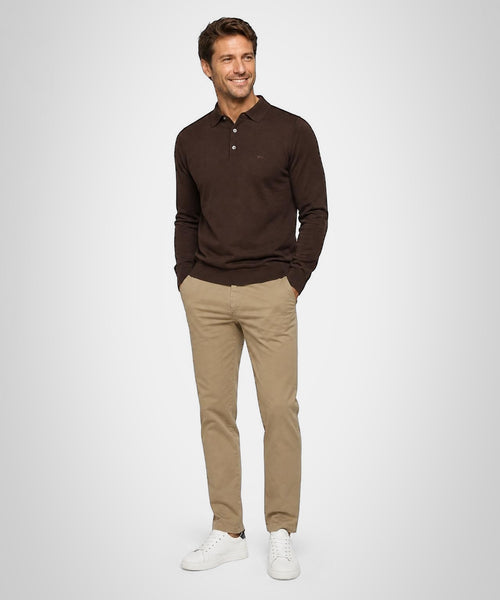 Fine Merino Longsleeve Polo | Chocolate Brown