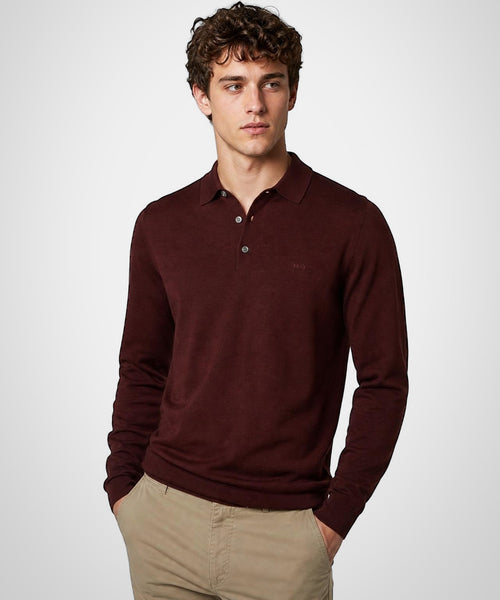 Fine Merino Longsleeve Polo | Burgundy