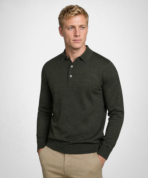 Fine Merino Longsleeve Polo | Dark Olive