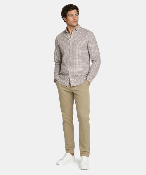 Overhemd Stretch Oxford Ruit | Chocolate Brown