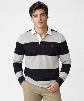 Two Stripe Rugby | Medium Grey Melange