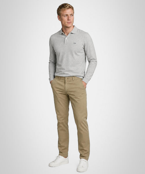 Classic Polo Lange Mouw | Medium Grey Melange