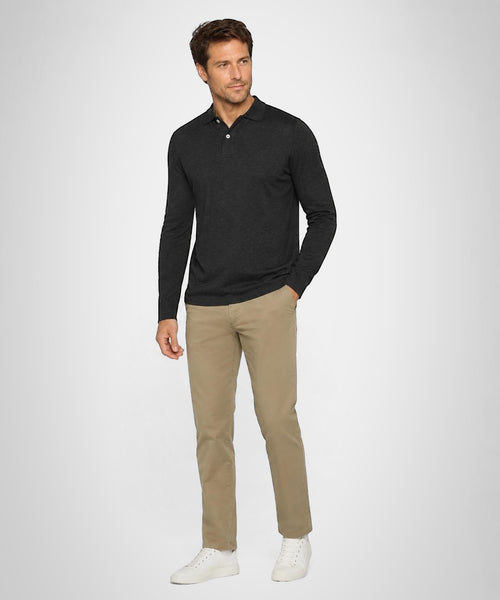 Classic Polo Lange Mouw | Dark Grey Melange