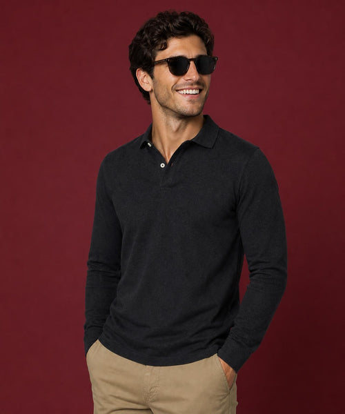 Classic Polo Lange Mouw | Dark Grey Melange