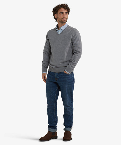 Cashmere Cotton V-Neck Sweater | Medium Grey Melange