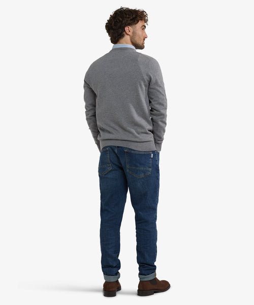 Cashmere Cotton V-Neck Sweater | Medium Grey Melange
