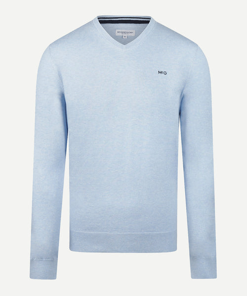Sweater Logo Cotton Cashmere V-Neck | Light Blue