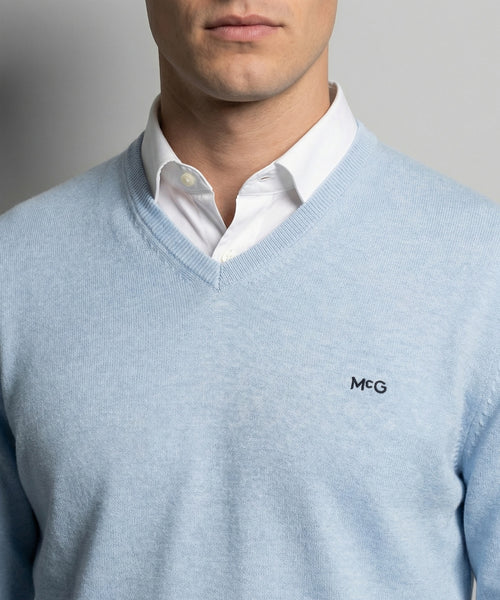 Trui Katoen-Kasjmier V-Hals | Light Blue