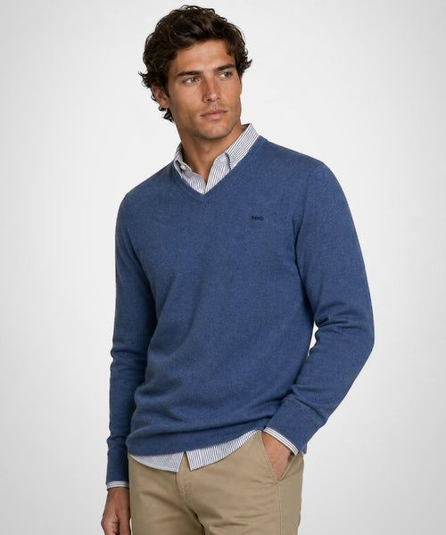 Sweater Cotton-Cashmere V-Neck | Vintage Blue