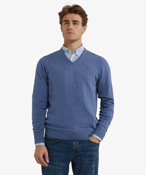 Sweater Cotton Cashmere V-Neck | Vintage Blue