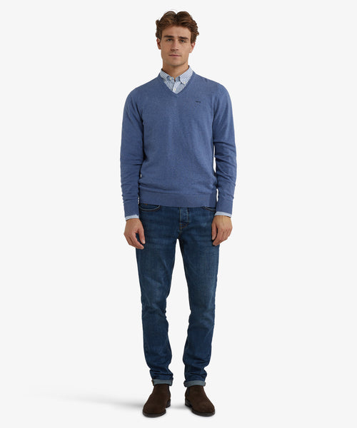 Sweater Cotton Cashmere V-Neck | Vintage Blue