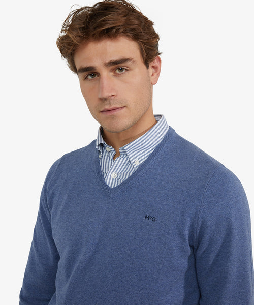 Sweater Cotton Cashmere V-Neck | Vintage Blue