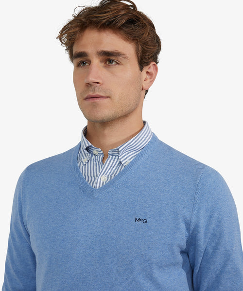 Cotton-Cashmere V-Neck Sweater | Ice Blue