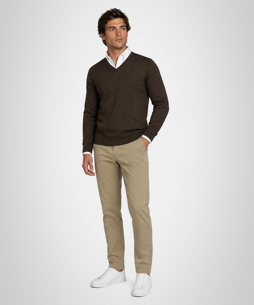 Trui Katoen-Kasjmier V-Hals | Chocolate Brown