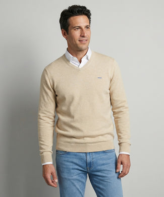 Sweater Cotton-Cashmere V-Neck | Sand