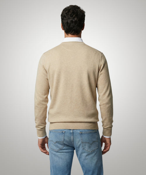 Trui Katoen-Kasjmier V-Hals | Sand