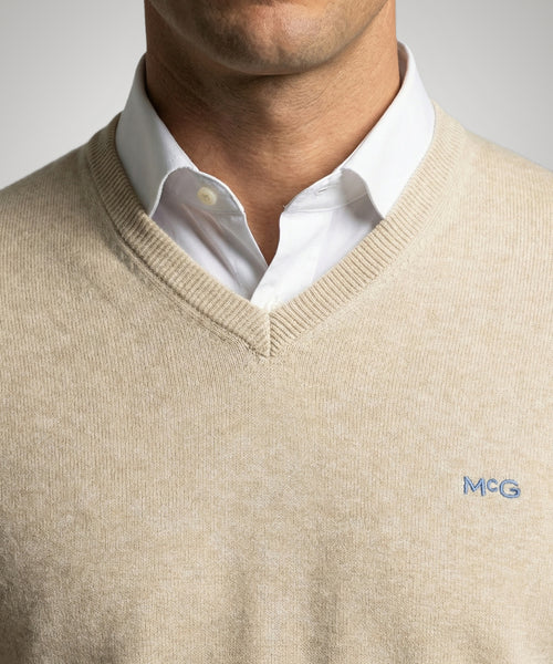 Trui Katoen-Kasjmier V-Hals | Sand