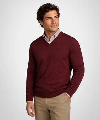 Cotton-Cashmere V-Neck Sweater | Burgundy