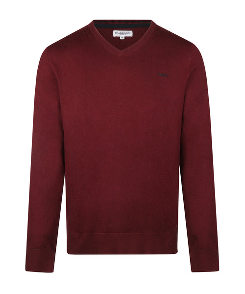 Trui Katoen-Kasjmier V-Hals | Burgundy