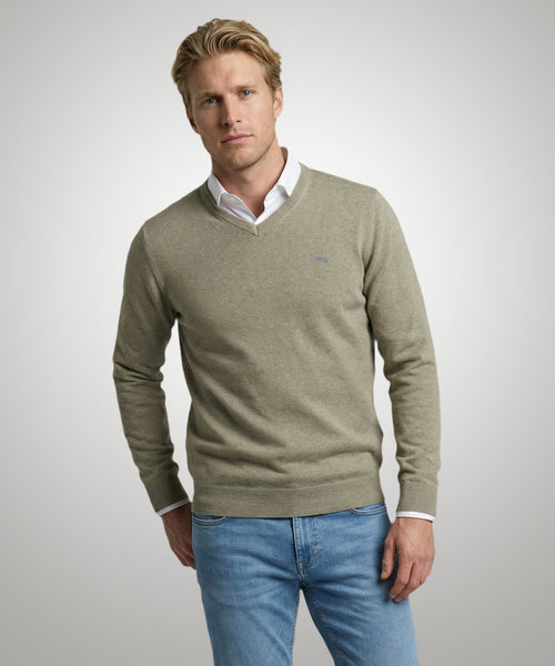 Trui Katoen-Kasjmier V-Hals | Light Olive