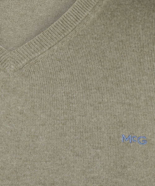 Sweater Logo Cotton Cashmere V-Neck | Light Olive