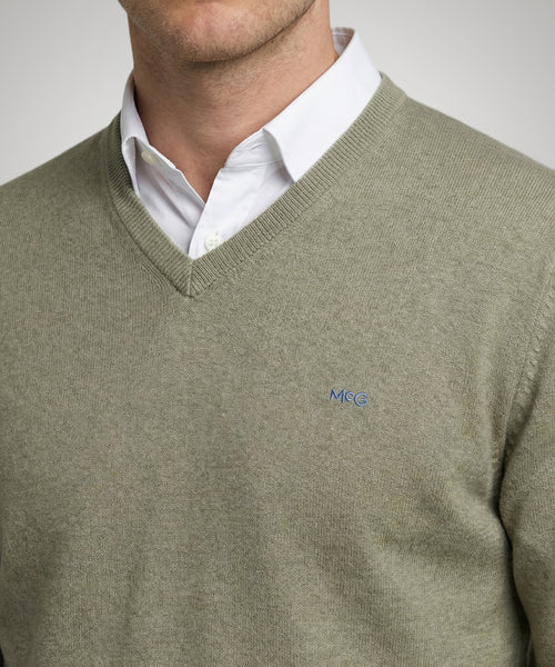 Trui Katoen-Kasjmier V-Hals | Light Olive