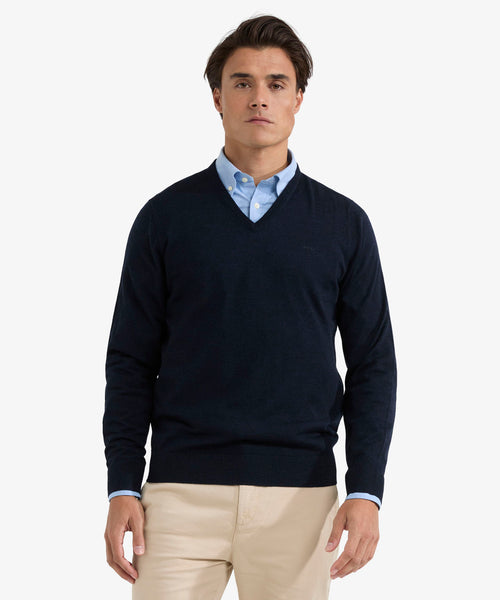 Trui V-Hals Luxe Merinowol | Navy