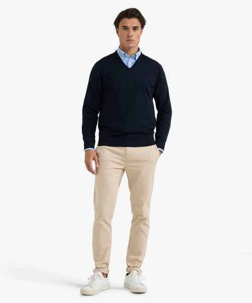 Trui V-Hals Luxe Merinowol | Navy