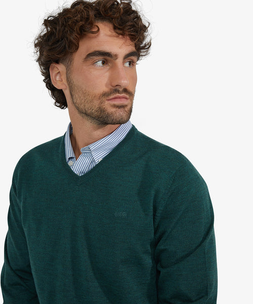 Sweater V-Neck Luxury Merino Wool | Winter Sage