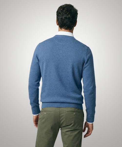 Trui Katoen-Kasjmier Ronde Hals | Vintage Blue