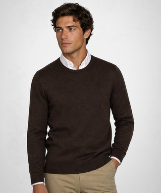Cotton-Cashmere Crew Neck Sweater | Chocolate Brown