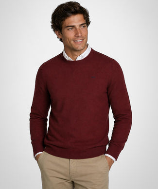 Cotton-Cashmere Crew Neck Sweater | Burgundy